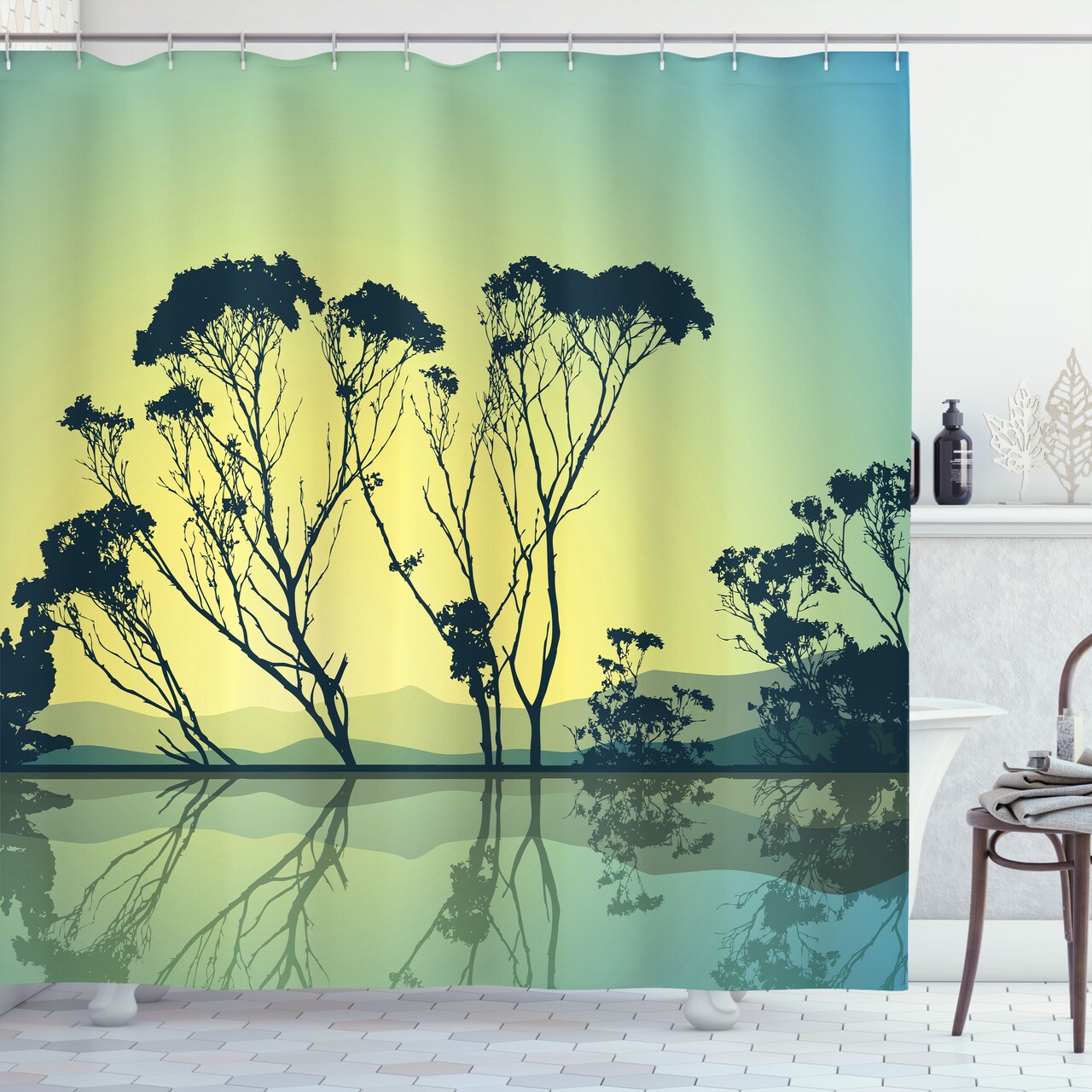Ambesonne Tree Shower Curtain Tree Silhouettes with Reflections